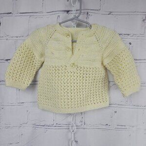 Hand Knit Baby Cardigan Sweater Cream Yellow Soft Acrylic Blend 3 mo Easter